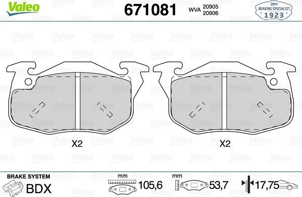 Valeo 671081 - Тормозные колодки, дисковые, комплект autospares.lv