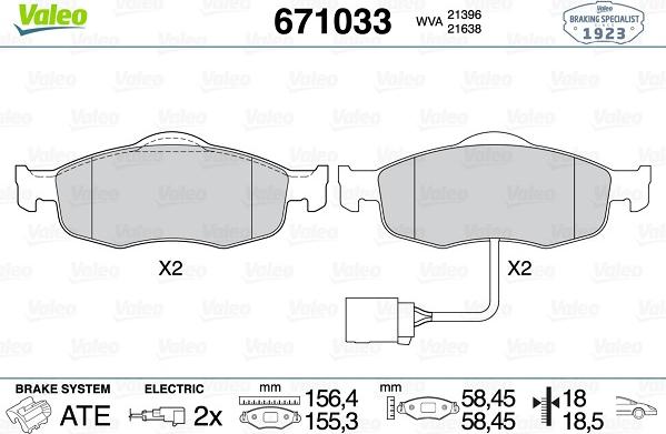 Valeo 671033 - Тормозные колодки, дисковые, комплект autospares.lv