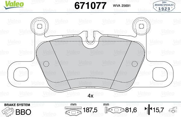 Valeo 671077 - Тормозные колодки, дисковые, комплект autospares.lv