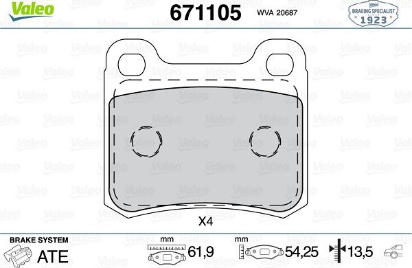 Valeo 671105 - Тормозные колодки, дисковые, комплект autospares.lv