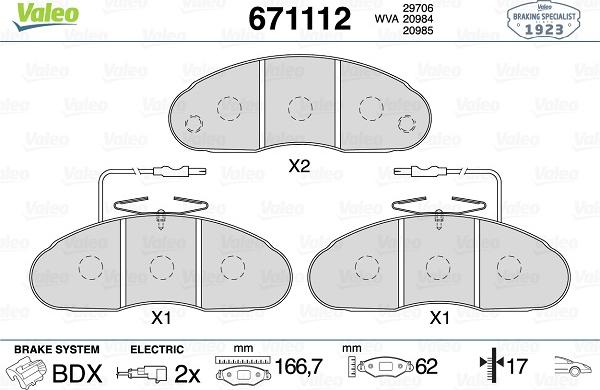 Valeo 671112 - Тормозные колодки, дисковые, комплект autospares.lv