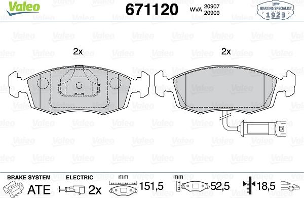 Valeo 671120 - Тормозные колодки, дисковые, комплект autospares.lv