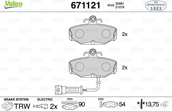 Valeo 671121 - Тормозные колодки, дисковые, комплект autospares.lv