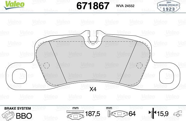 Valeo 671867 - Тормозные колодки, дисковые, комплект autospares.lv