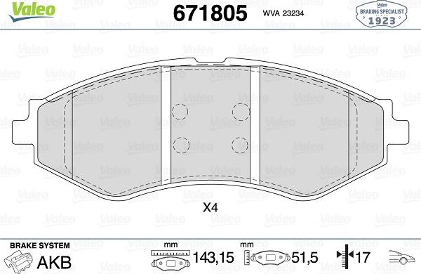 Valeo 671805 - Тормозные колодки, дисковые, комплект autospares.lv