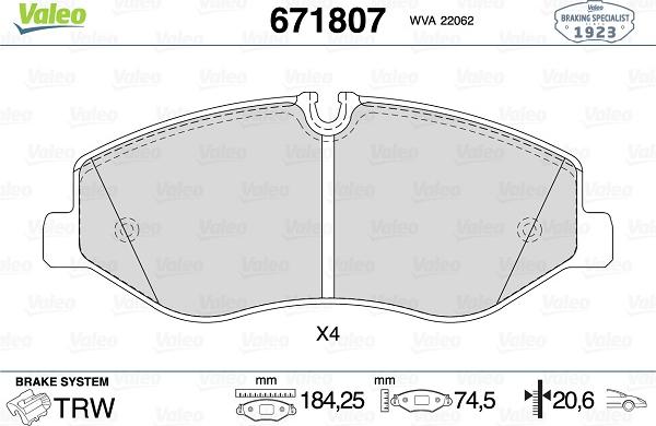 Valeo 671807 - Тормозные колодки, дисковые, комплект autospares.lv