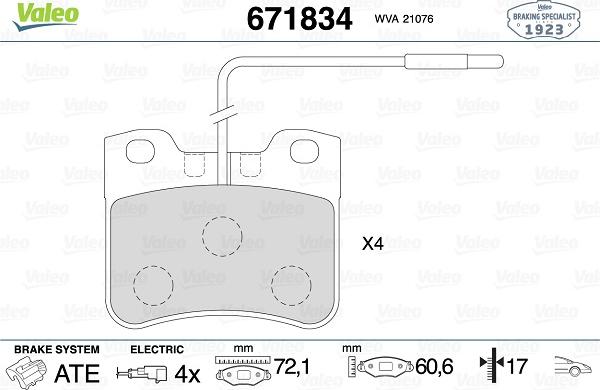 Valeo 671834 - Тормозные колодки, дисковые, комплект autospares.lv