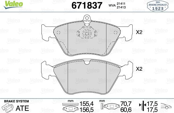 Valeo 671837 - Тормозные колодки, дисковые, комплект autospares.lv