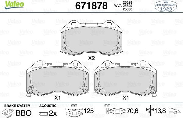 Valeo 671878 - Тормозные колодки, дисковые, комплект autospares.lv