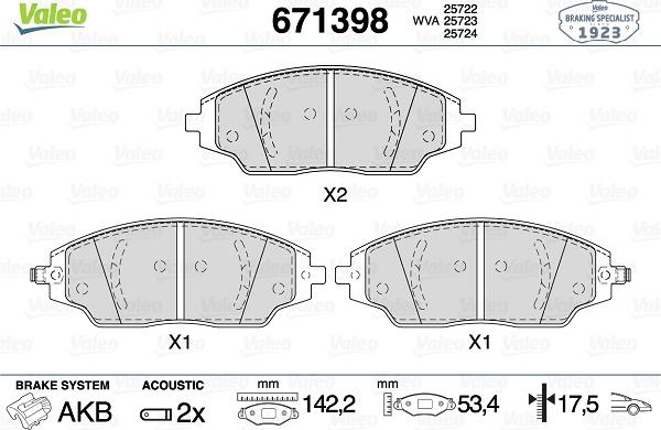 Valeo 671398 - Тормозные колодки, дисковые, комплект autospares.lv