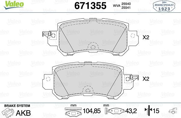 Valeo 671355 - Тормозные колодки, дисковые, комплект autospares.lv