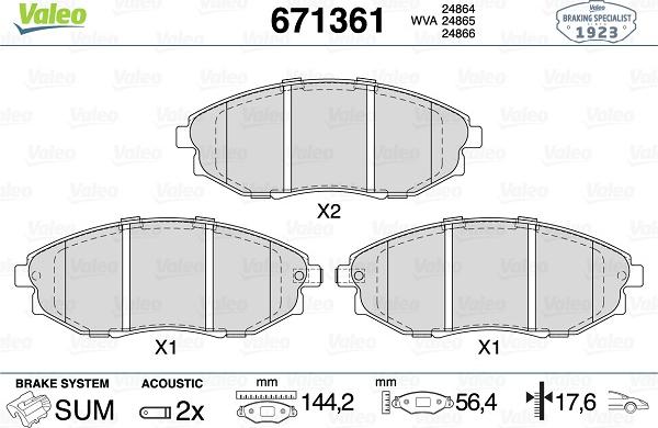 Valeo 671361 - Тормозные колодки, дисковые, комплект autospares.lv