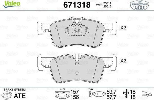 Valeo 671318 - Тормозные колодки, дисковые, комплект autospares.lv