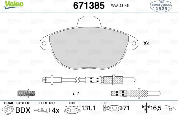 Valeo 671385 - Тормозные колодки, дисковые, комплект autospares.lv