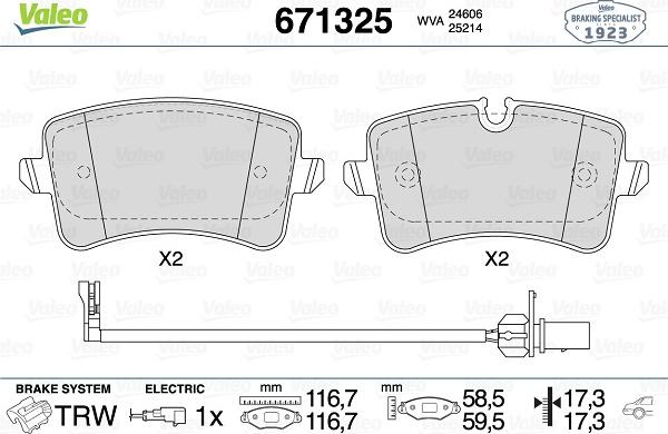 Valeo 671325 - Тормозные колодки, дисковые, комплект autospares.lv