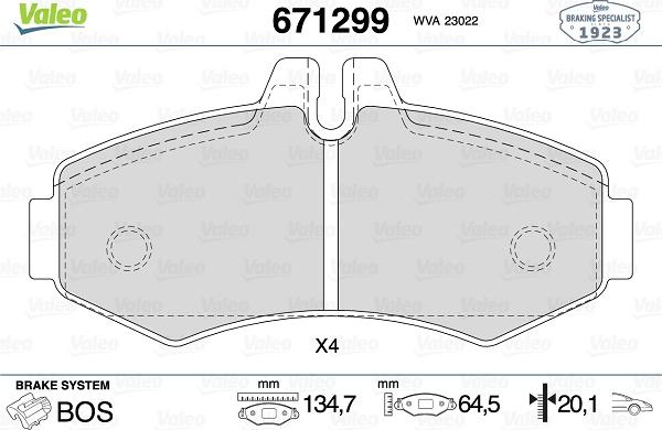 Valeo 671299 - Тормозные колодки, дисковые, комплект autospares.lv