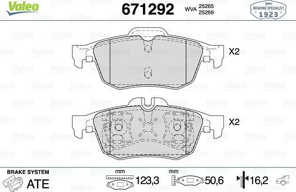 Valeo 671292 - Тормозные колодки, дисковые, комплект autospares.lv