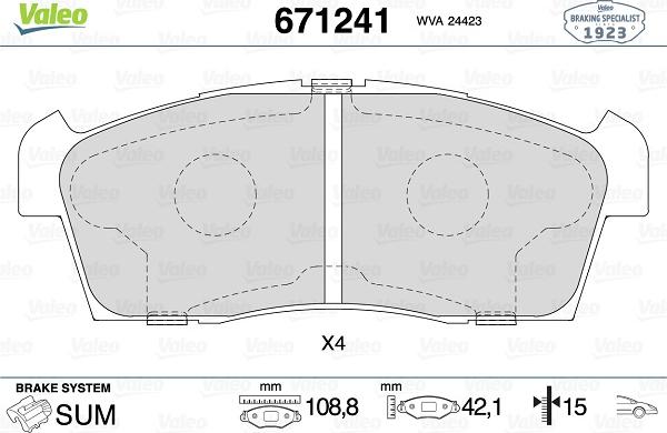 Valeo 671241 - Тормозные колодки, дисковые, комплект autospares.lv