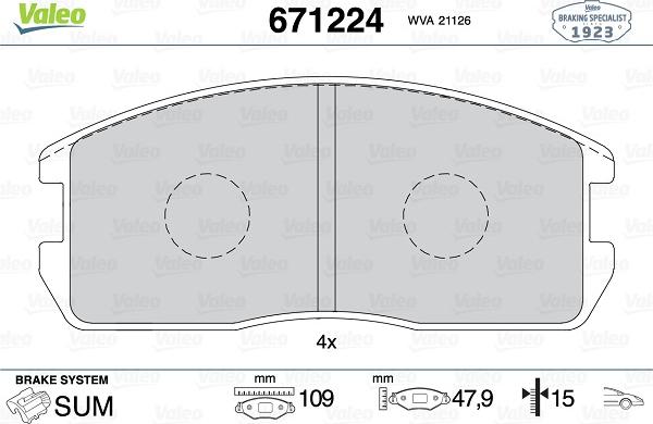 Valeo 671224 - Тормозные колодки, дисковые, комплект autospares.lv