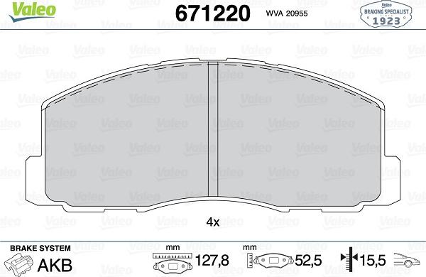 Valeo 671220 - Тормозные колодки, дисковые, комплект autospares.lv