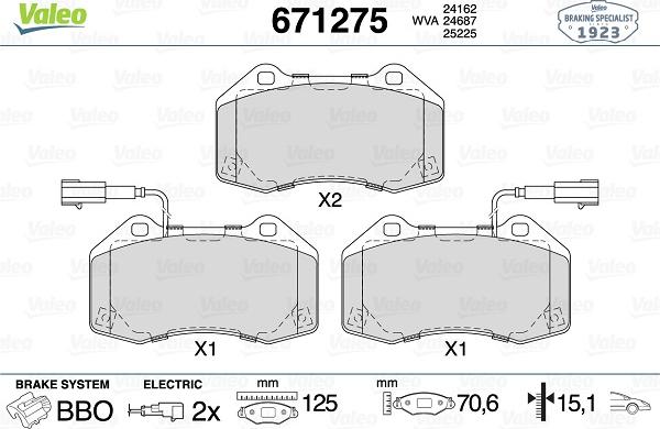 Valeo 671275 - Тормозные колодки, дисковые, комплект autospares.lv