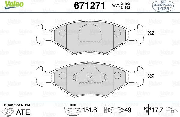 Valeo 671271 - Тормозные колодки, дисковые, комплект autospares.lv