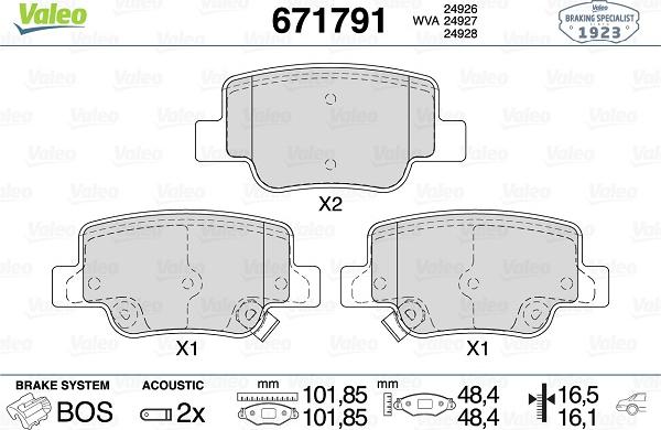 Valeo 671791 - Тормозные колодки, дисковые, комплект autospares.lv