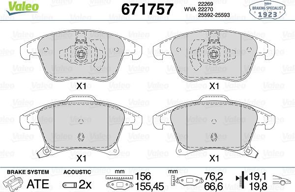 Valeo 671757 - Тормозные колодки, дисковые, комплект autospares.lv