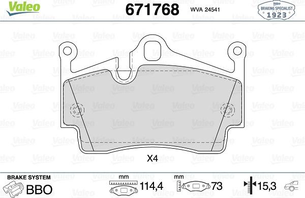 Valeo 671768 - Тормозные колодки, дисковые, комплект autospares.lv