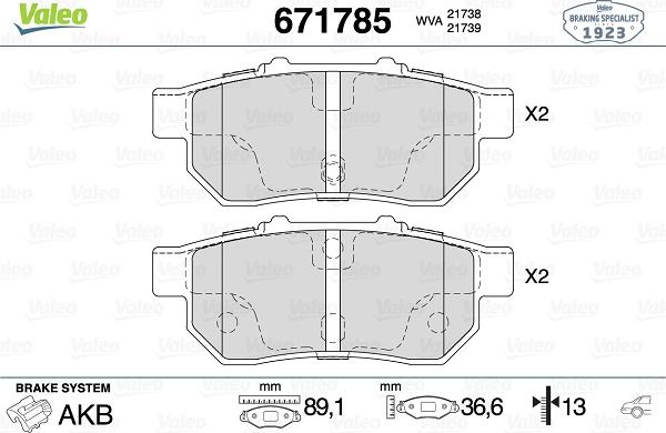 Valeo 671785 - Тормозные колодки, дисковые, комплект autospares.lv