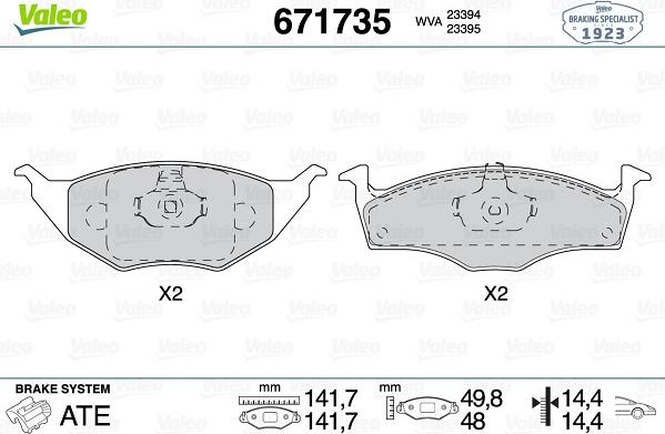 Valeo 671735 - Тормозные колодки, дисковые, комплект autospares.lv