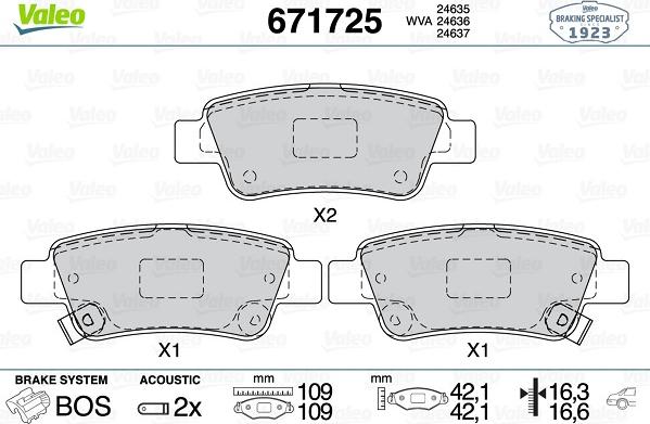 Valeo 671725 - Тормозные колодки, дисковые, комплект autospares.lv