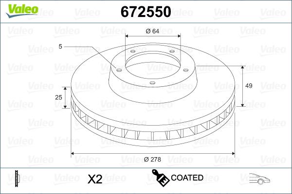 Valeo 672550 - Тормозной диск autospares.lv