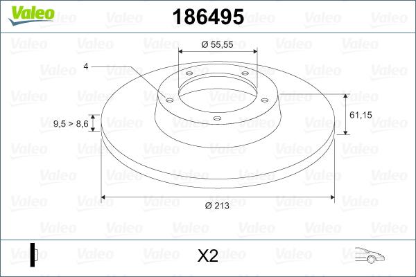 Valeo 186495 - Тормозной диск autospares.lv