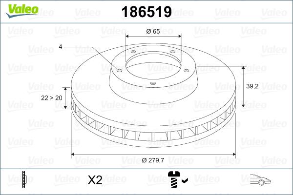 Valeo 186519 - Тормозной диск autospares.lv