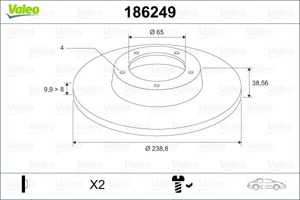 Valeo 186249 - Тормозной диск autospares.lv