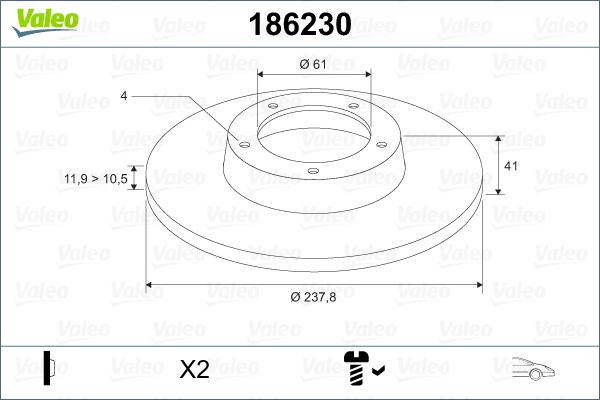 Valeo 186230 - Тормозной диск autospares.lv