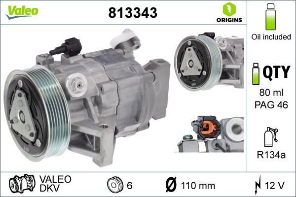 Valeo 813343 - Компрессор кондиционера autospares.lv