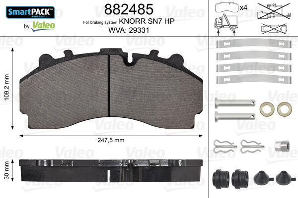 Valeo 882485 - Тормозные колодки, дисковые, комплект autospares.lv