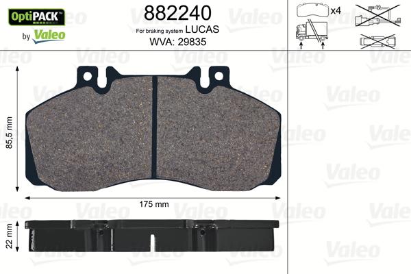 Valeo 882240 - Тормозные колодки, дисковые, комплект autospares.lv