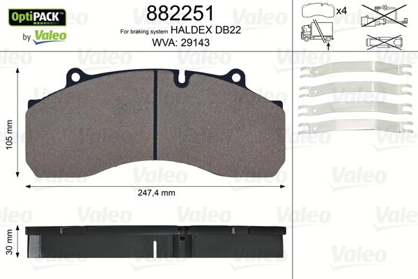 Valeo 882251 - Тормозные колодки, дисковые, комплект autospares.lv