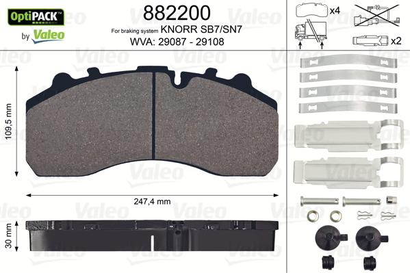 Valeo 882200 - Тормозные колодки, дисковые, комплект autospares.lv