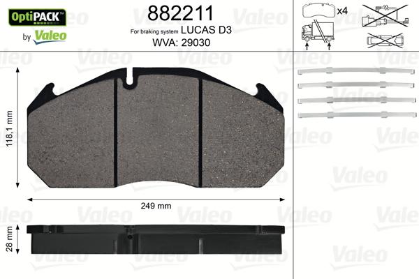 Valeo 882211 - Тормозные колодки, дисковые, комплект autospares.lv