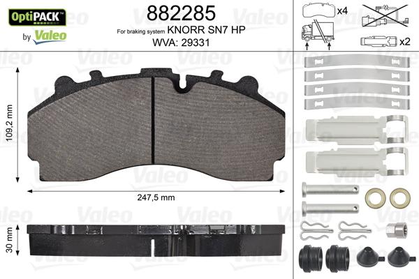 Valeo 882285 - Тормозные колодки, дисковые, комплект autospares.lv