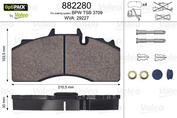 Valeo 882280 - Тормозные колодки, дисковые, комплект autospares.lv