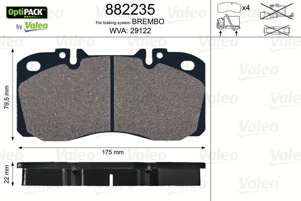 Valeo 882235 - Тормозные колодки, дисковые, комплект autospares.lv