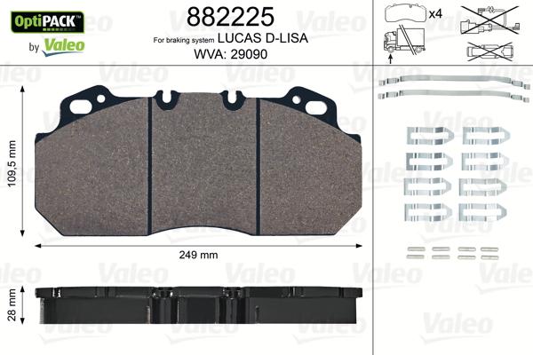 Valeo 882225 - Тормозные колодки, дисковые, комплект autospares.lv