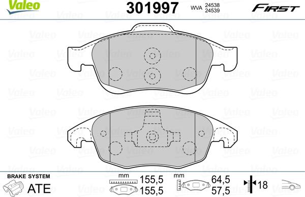 Valeo 301997 - Тормозные колодки, дисковые, комплект autospares.lv