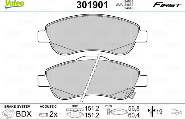 Valeo 301901 - Тормозные колодки, дисковые, комплект autospares.lv