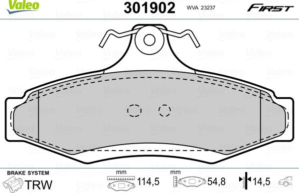 Valeo 301902 - Тормозные колодки, дисковые, комплект autospares.lv